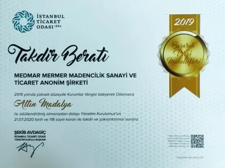 Medmar ödül ve sertifika belgesi