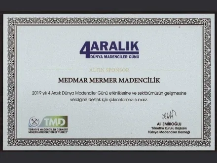 Medmar ödül ve sertifika belgesi