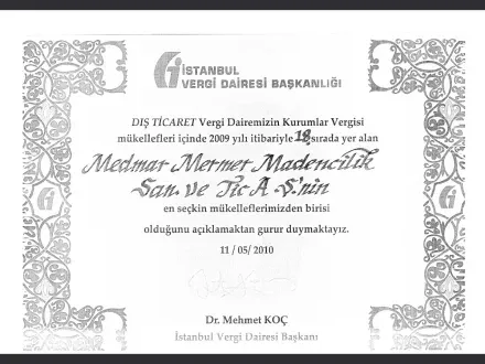 Medmar ödül ve sertifika belgesi